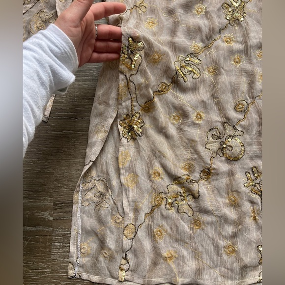 Tan and Gold Sheer Sequined Midi Cover Up Dress Size Small - Picture 5 of 5